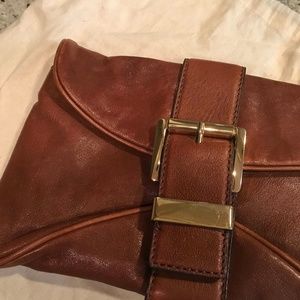 MICHAEL KORS Leather Brown Clutch with Gold Buckle